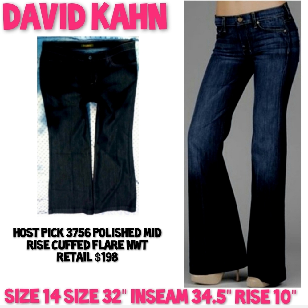 David Kahn Jeans Size 32 Mid Rise Cuff Flare Cut Polished NWT
